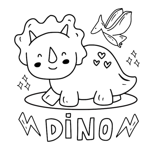 Premium vector coloring page with cute dinosaur and bird