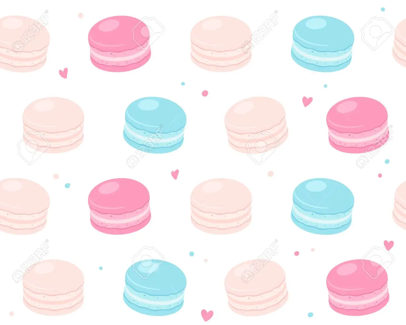 Cute pastel macarons pattern traditional french almond cookies seamless background texture royalty free svg cliparts vectors and stock illustration image