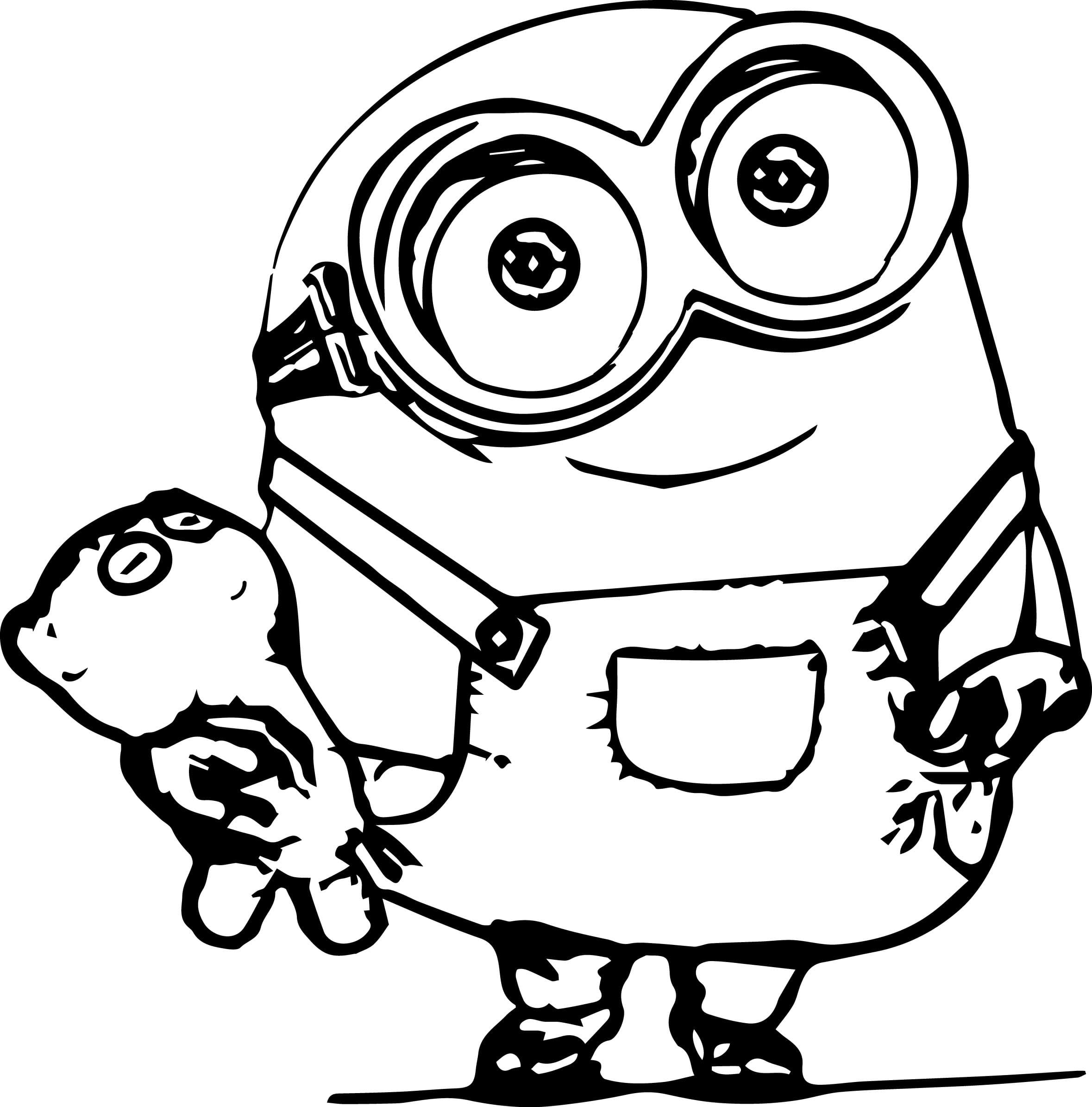Drawing minion holding teddy bear coloring page