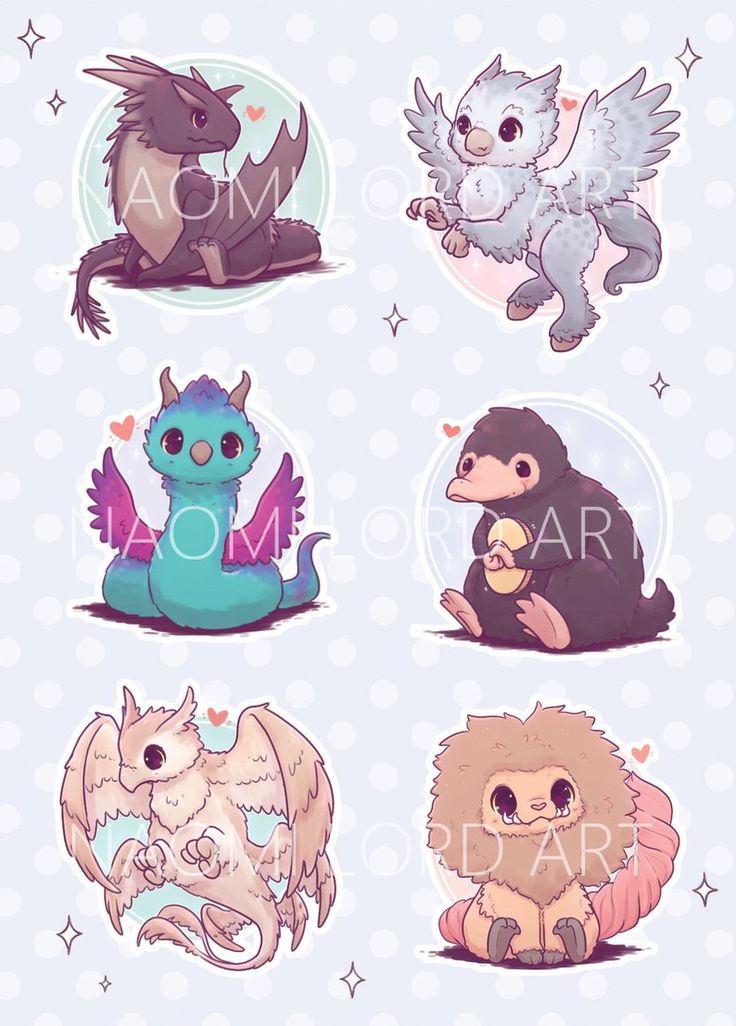 Cute Mythical Creatures Stickers, Kawaii Fantasy Characters By ArtFM