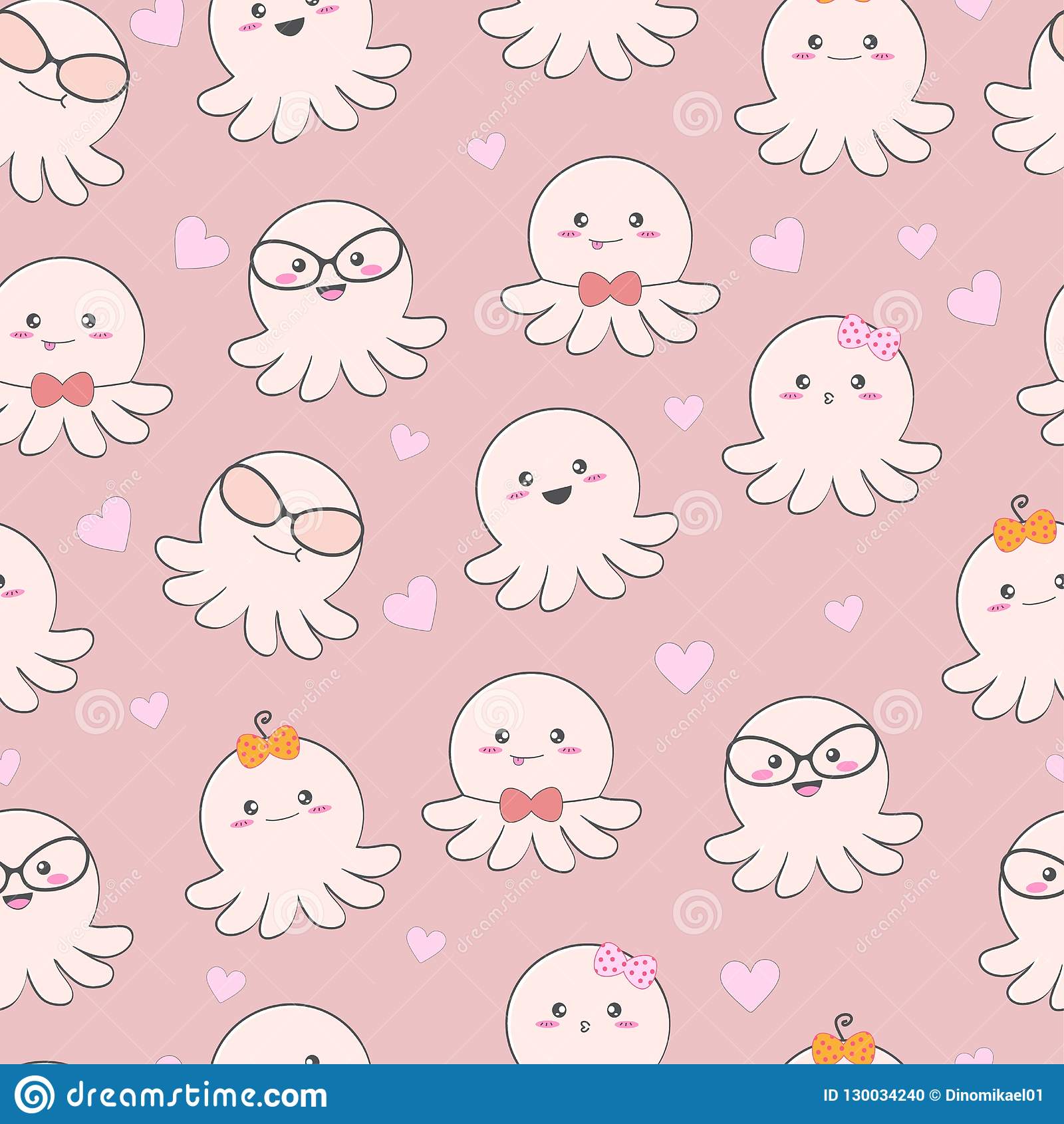Seamless pattern cute baby octopus with love stock vector