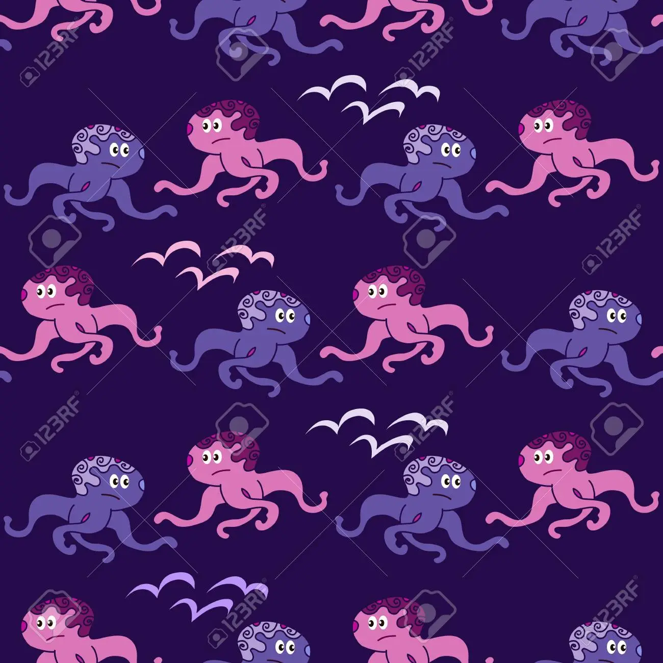 Beautiful seamless pattern with octopus seaweed marine cute background in flat cartoon style for your design posterstextile fabric wallpapers party invitation business products vector illustration royalty free svg cliparts vectors and stock