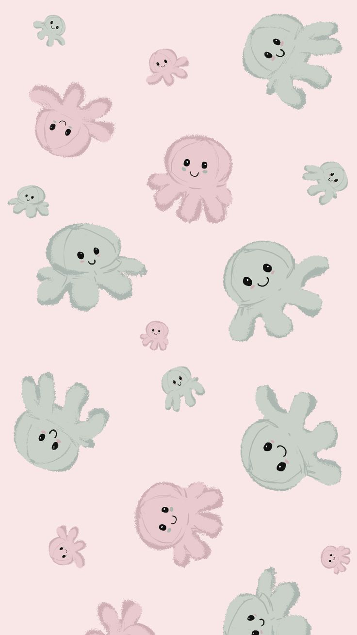 Pastel colors phone background with smiling octopuses cute laptop wallpaper pink wallpaper anime cartoon wallpaper iphone