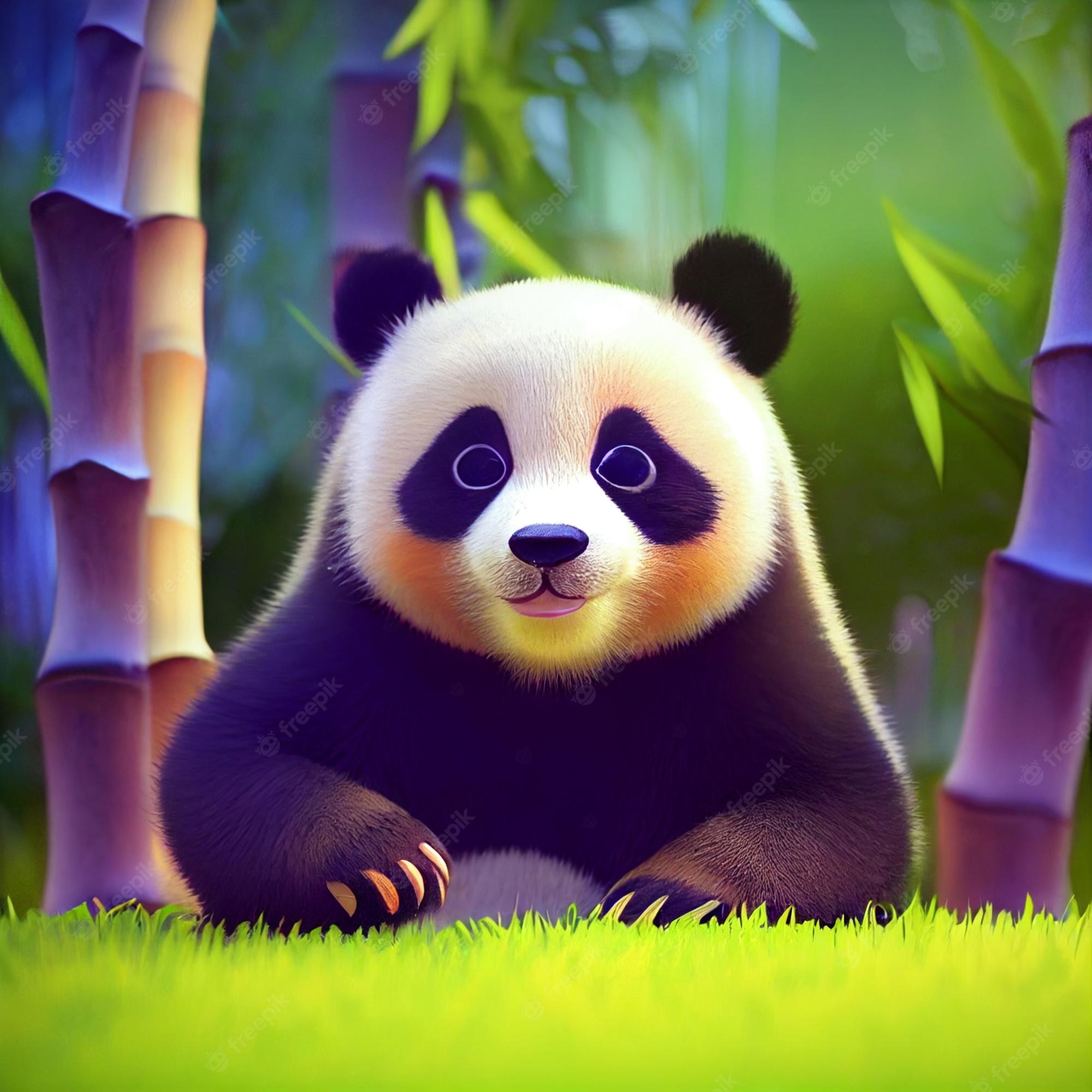 Premium photo cute baby panda bear with big eyes d rendering cartoon illustration