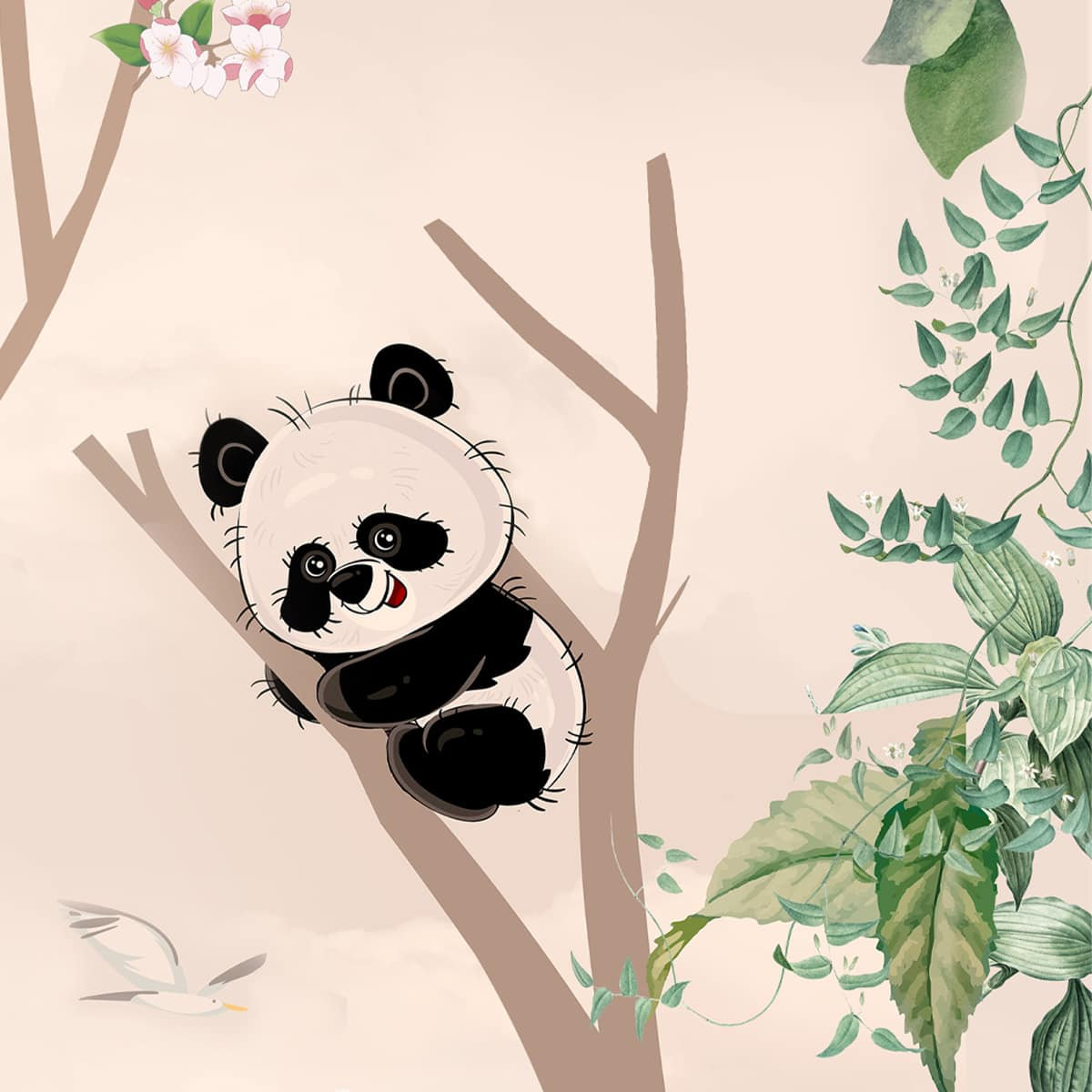 Cute panda on hammock wallpaper for kids room wall