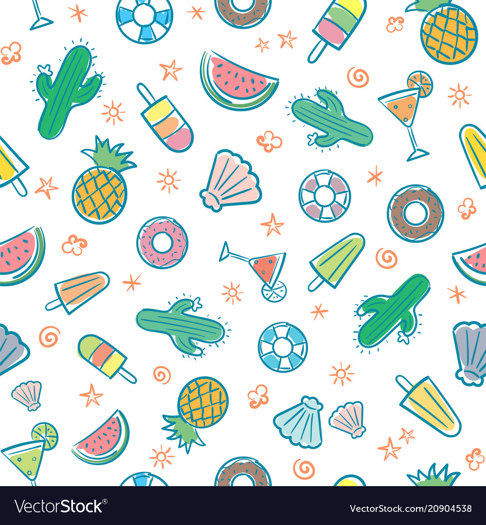 Cute seamless summer pattern with summer elements vector image