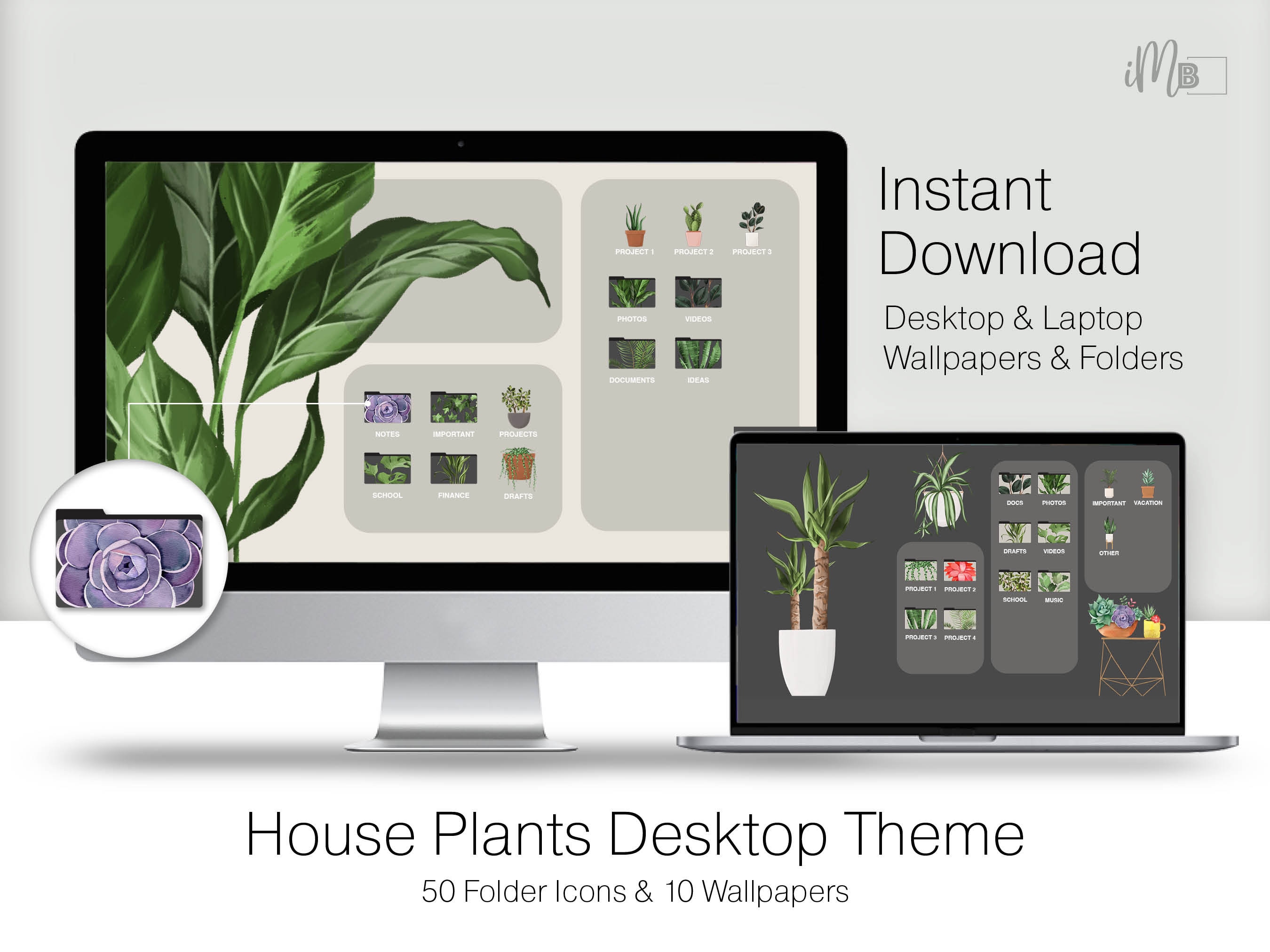 Cute house plants desktop wallpaper organizer with plant