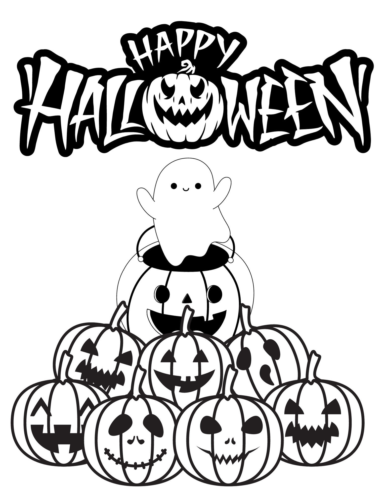 Cute halloween coloring pages for kids and adults
