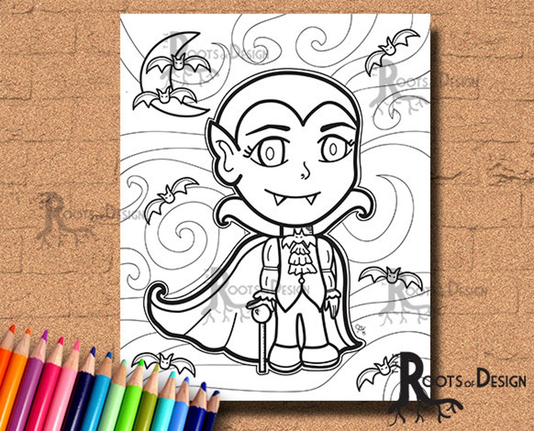 Instant download cute vampire coloring coloring page print doodle art printable