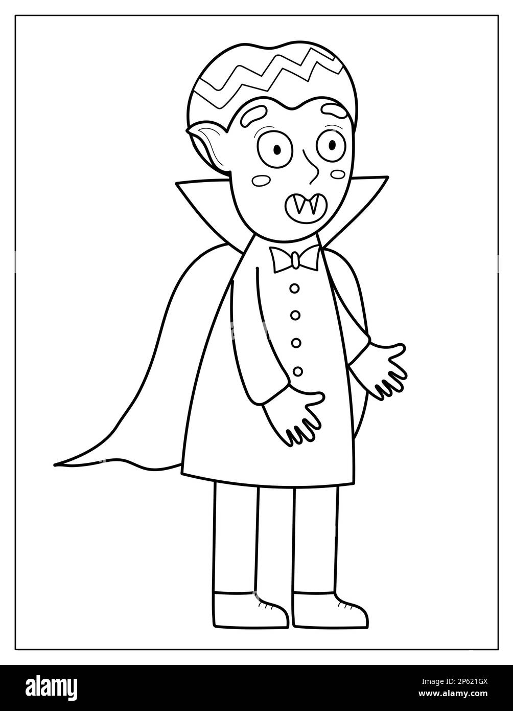 Halloween coloring page with a cute vampire spooky print in cartoon style stock vector image art