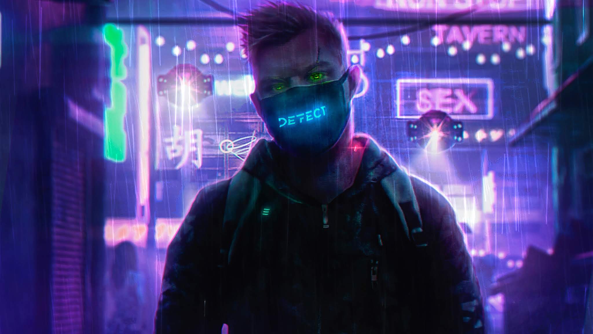 Download Anime Boy Cyberpunk 2K Amoled Wallpaper