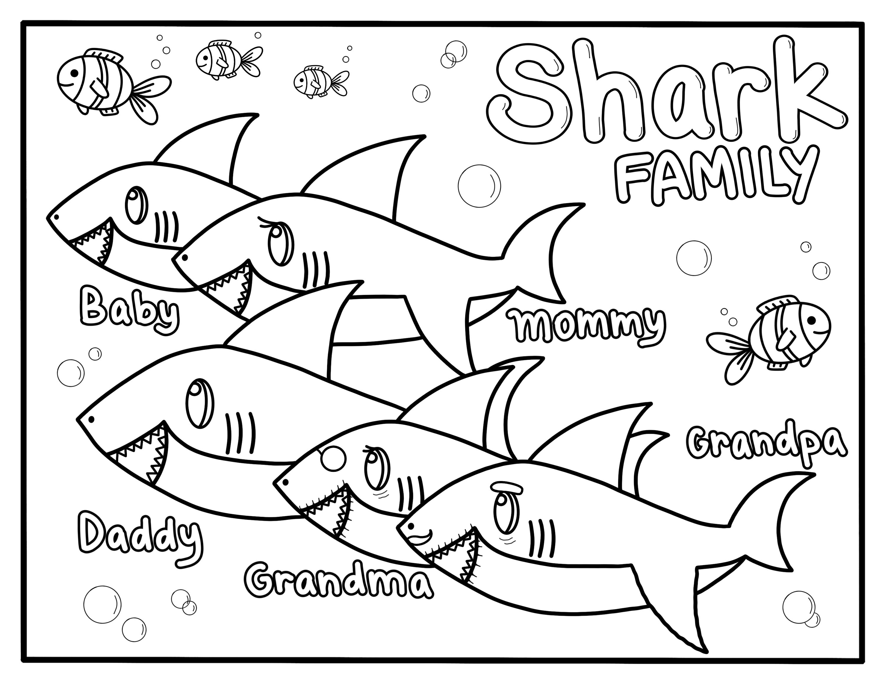 Baby shark family coloring page