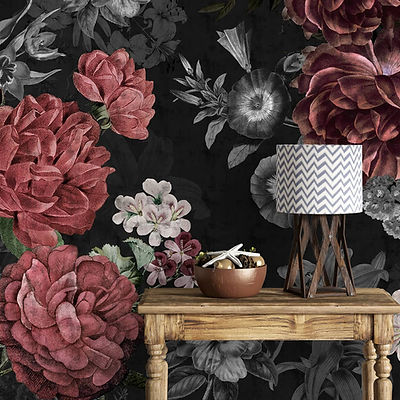 Gray Floral Fabric, Wallpaper and Home Decor