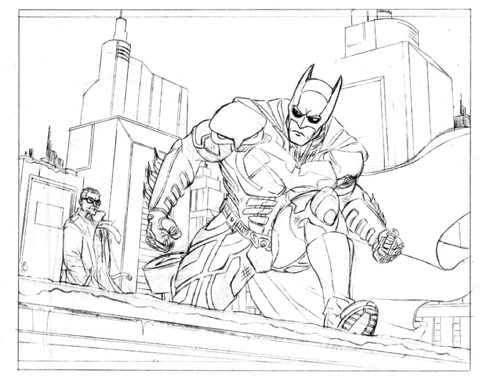 Superhero batman in gotham city with missioner gordon the dark knight coloring page for boys printable fun coloring pages for kids