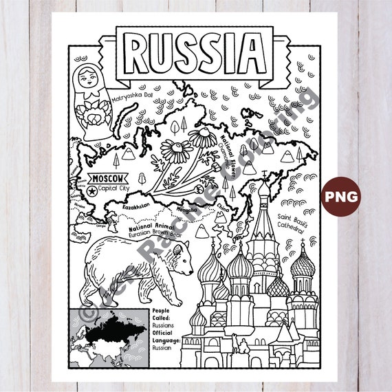 Russia coloring page geography of europe digital download coloring page