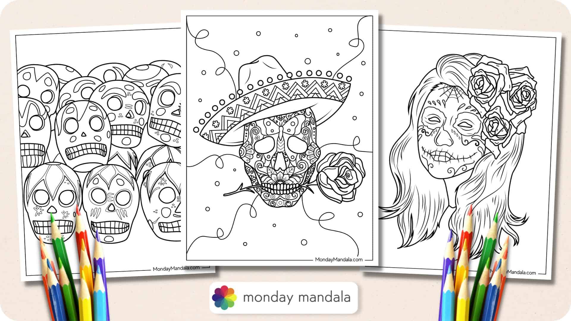 Sugar skulls coloring pages free pdf printables