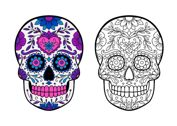 Day dead skull coloring pages royalty