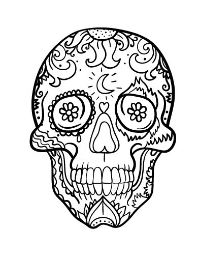 Colorful day of the dead skull coloring page