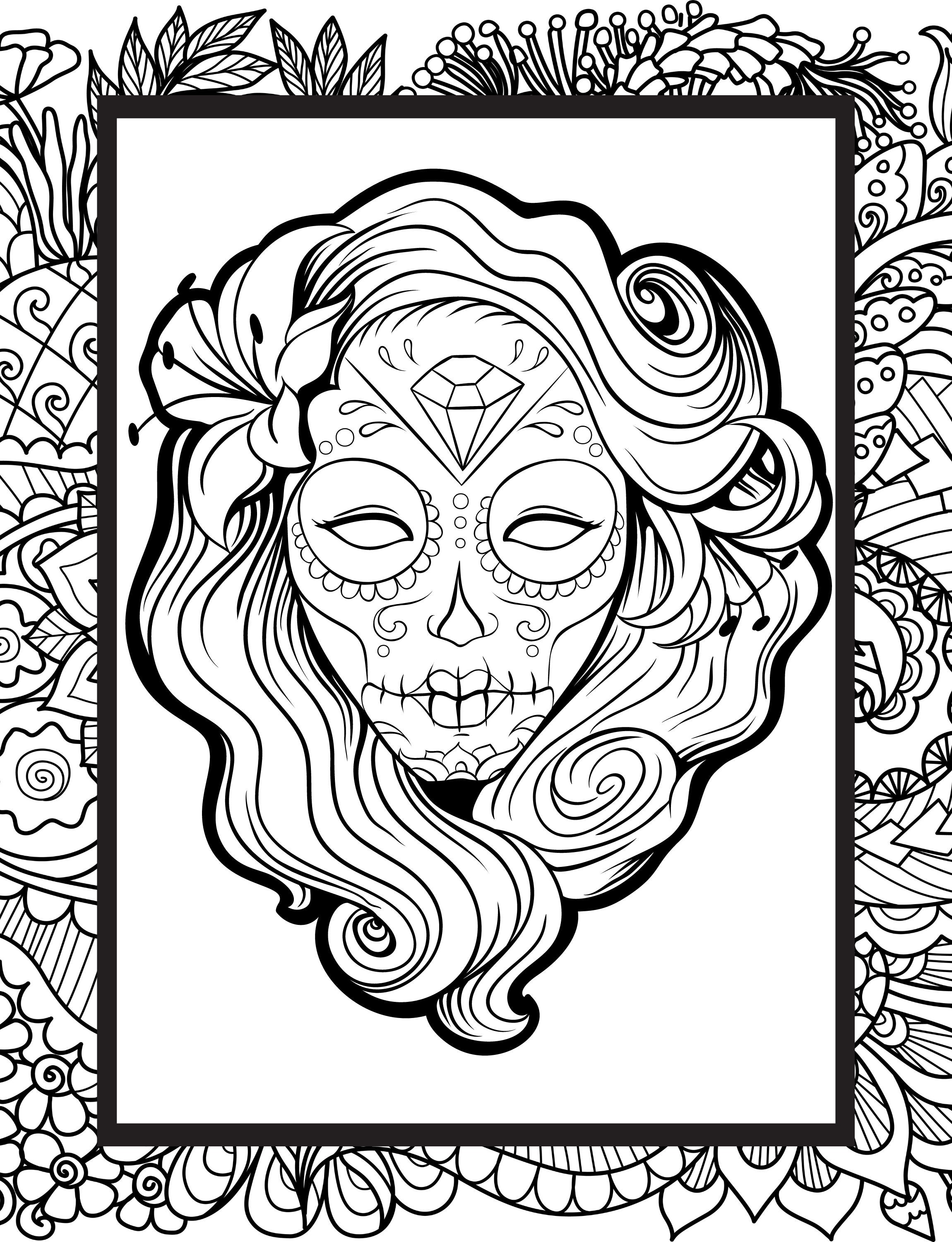 Day of the dead mexican skull color page female sugar skull coloring page for adults halloween free download print x at home