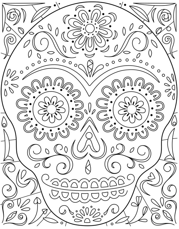 Day of the dead sugar skull coloring page inspiration