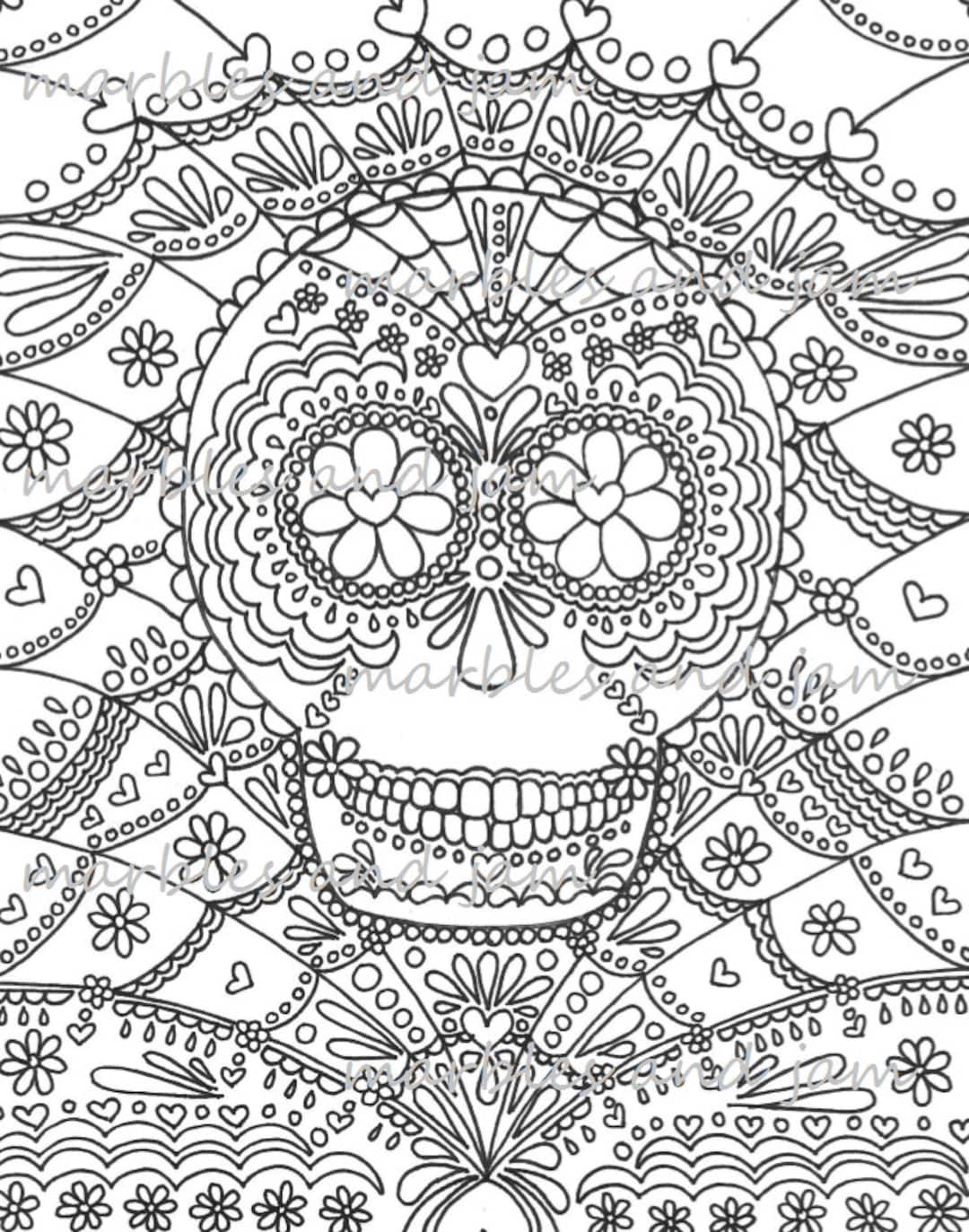 Day of the dead sugar skulls printable adult coloring page dia de los muertos