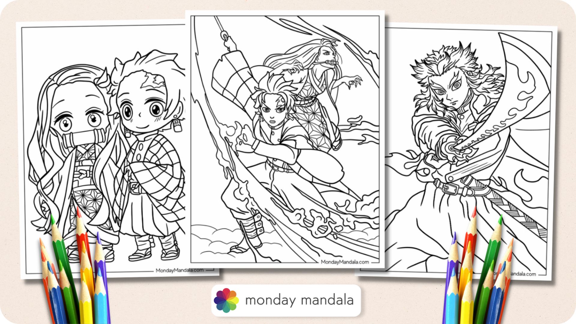 Demon slayer coloring pages free pdf printables