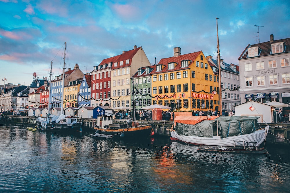 Two gray and black boats near dock photo â free nyhavn image on