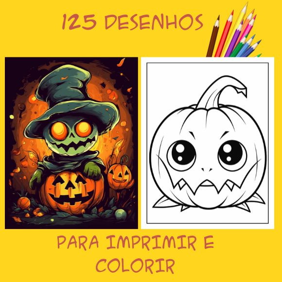 Kit infantil halloween desenhos imprimir e colorir