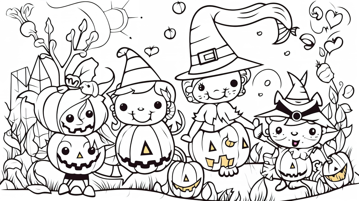 Fundo pãgina para colorir halloween dois personagens de desenho animado fundo imagens de halloween para colorir powerpoint do dia das bruxas fundo de dia das bruxas imagem de plano de fundo
