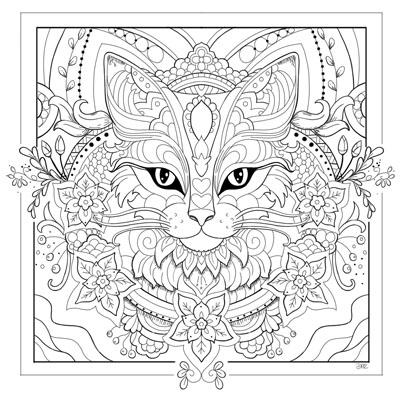Mandala cat coloring page c