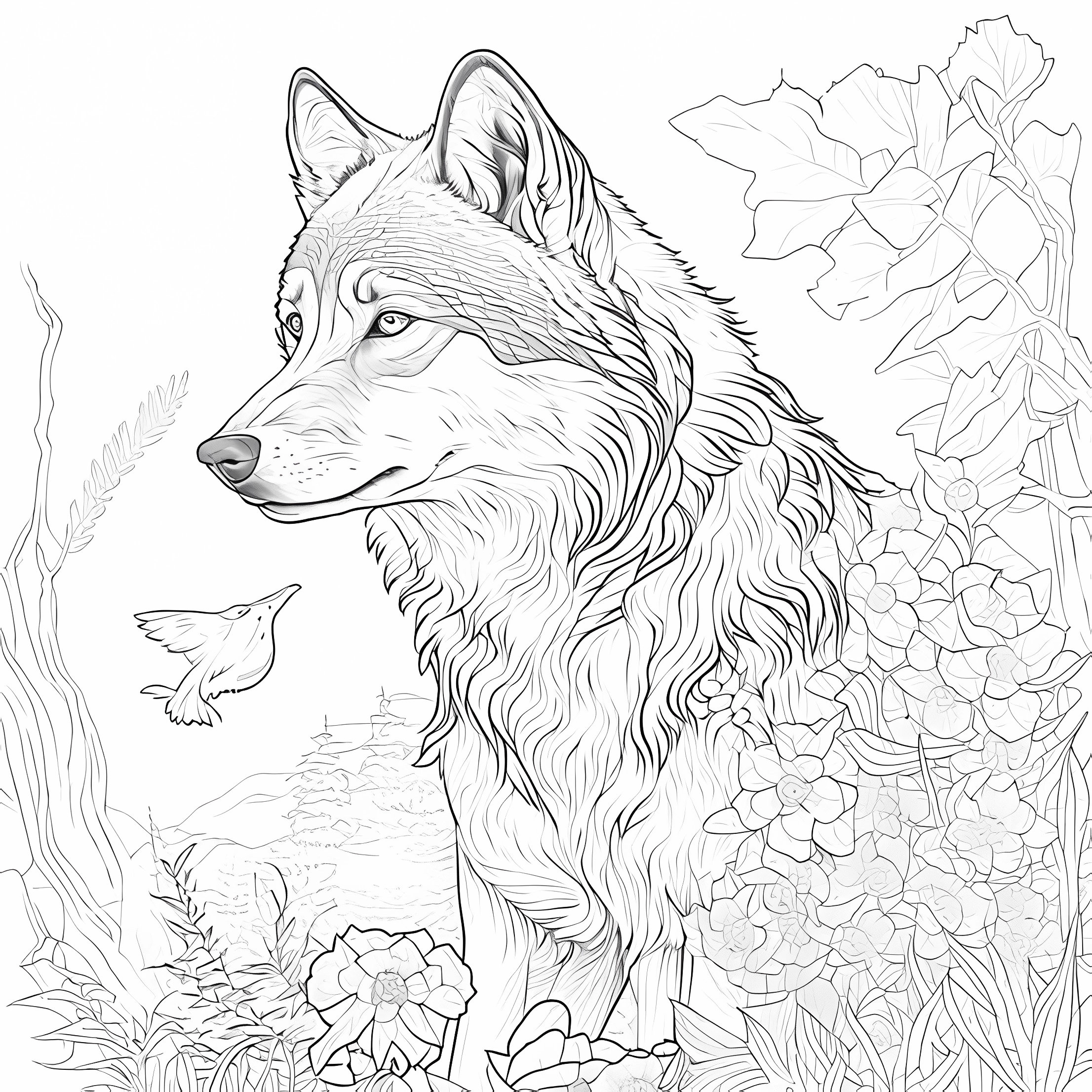 Wolf coloring pages for teens adults printable pdf pages a realistic grayscale illustrations