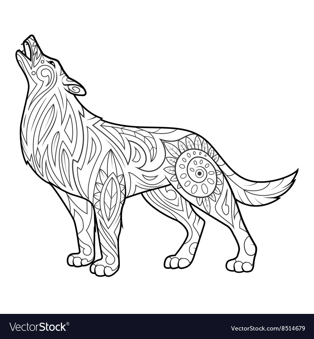 Wolf coloring book for adults royalty free vector image