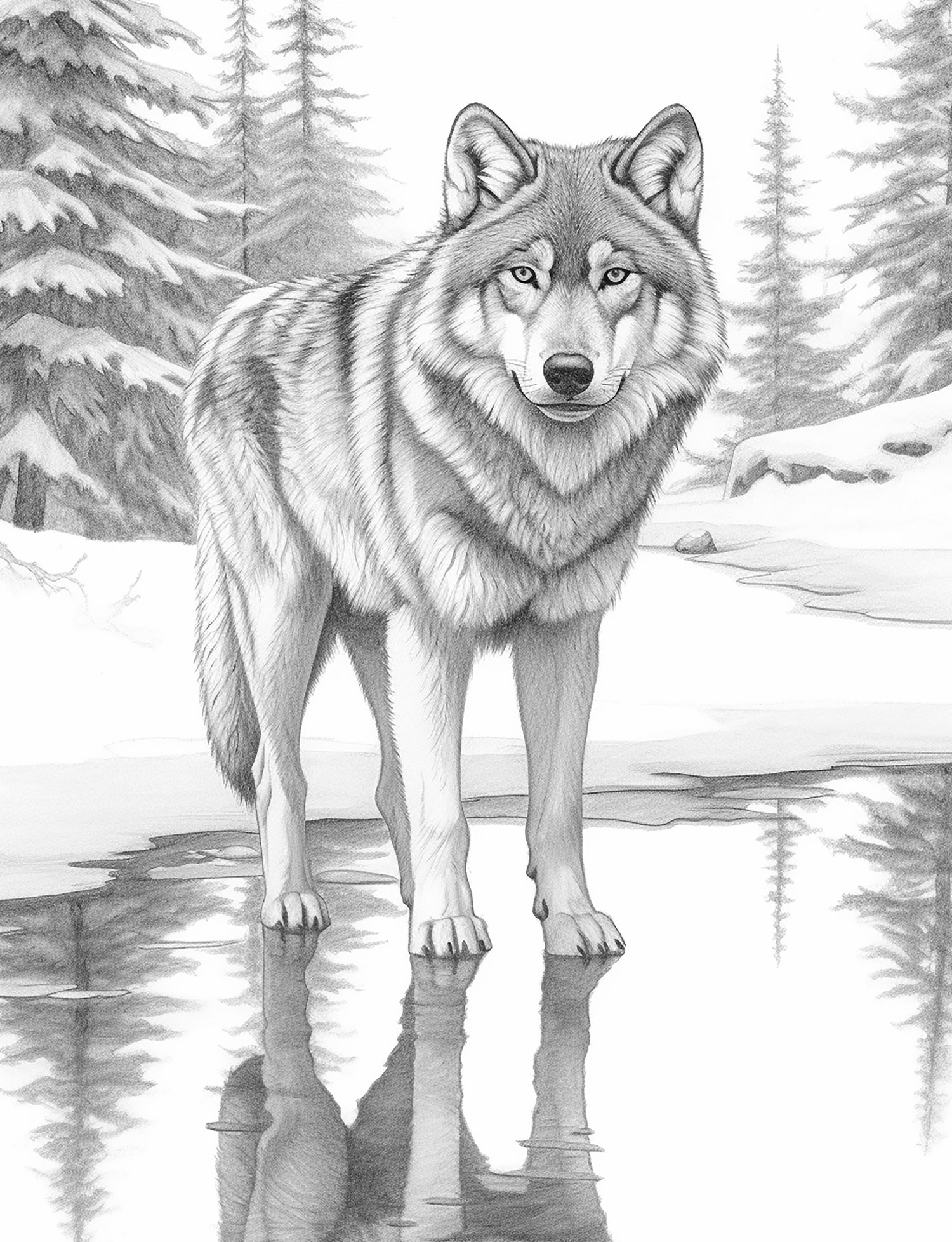 Realistic wolf coloring pages