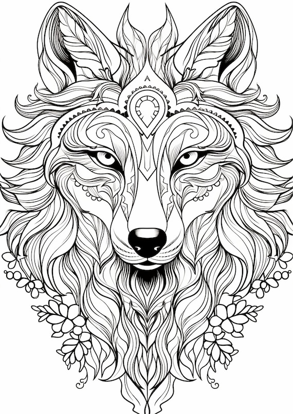 Wolf mandala coloring page printable coloring page coloring pages for adults printable digital coloring fantasy coloring