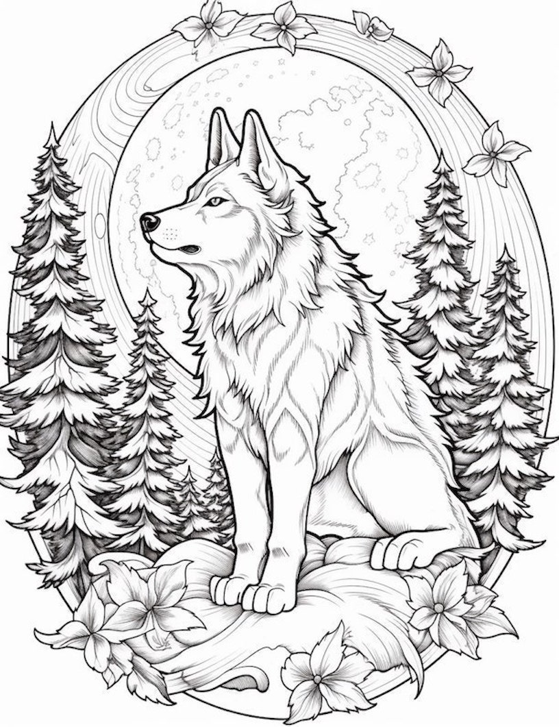 Majestic wolf coloring pages for kids and adults