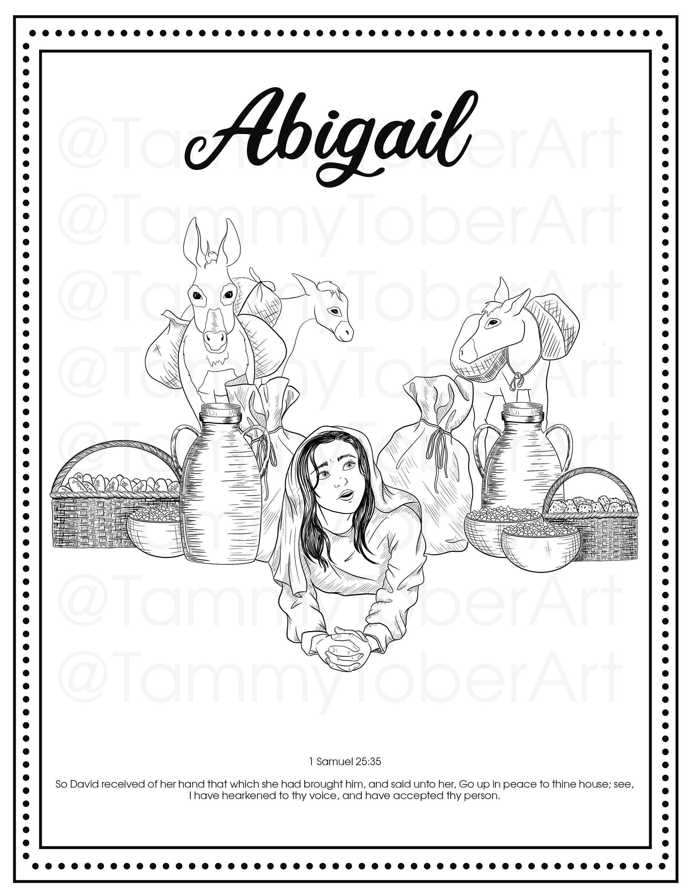 Women of the bible abigail coloring page printable download king james bible kjv coloring sheet sunday school or adult christian coloring instant download