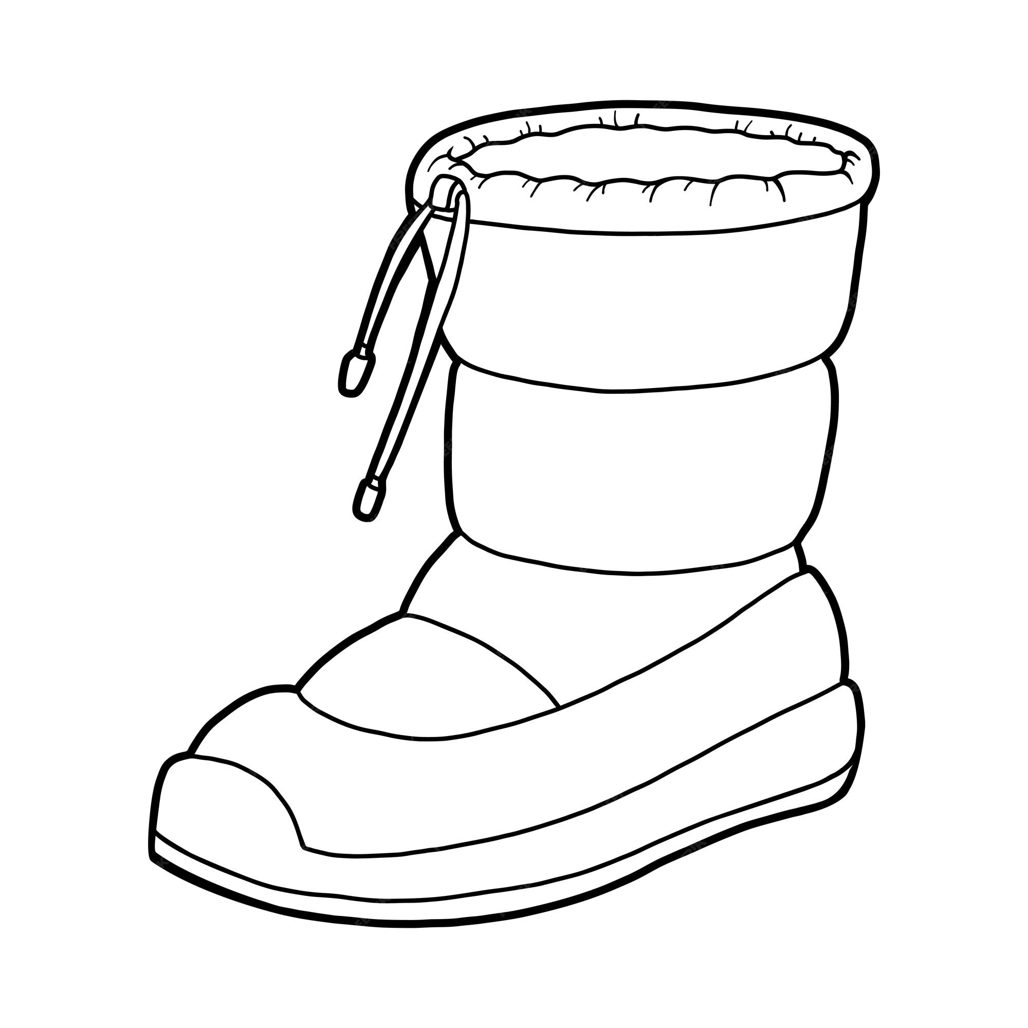 Libro para colorear colecciãn de zapatos de dibujos animados bota de nieve impermeable vector premium