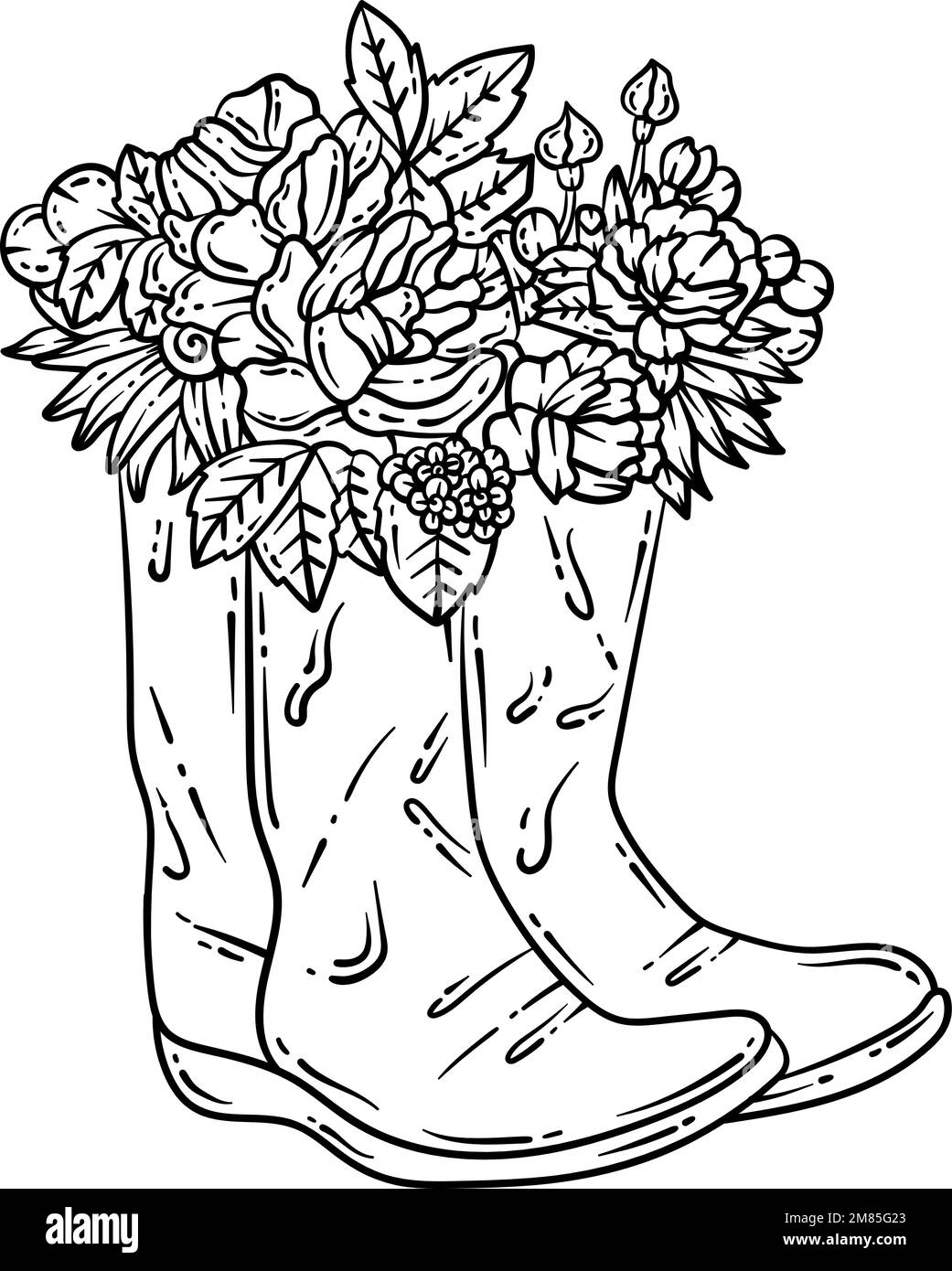 Botas de goma flor primavera adulto coloring page imagen vector de stock