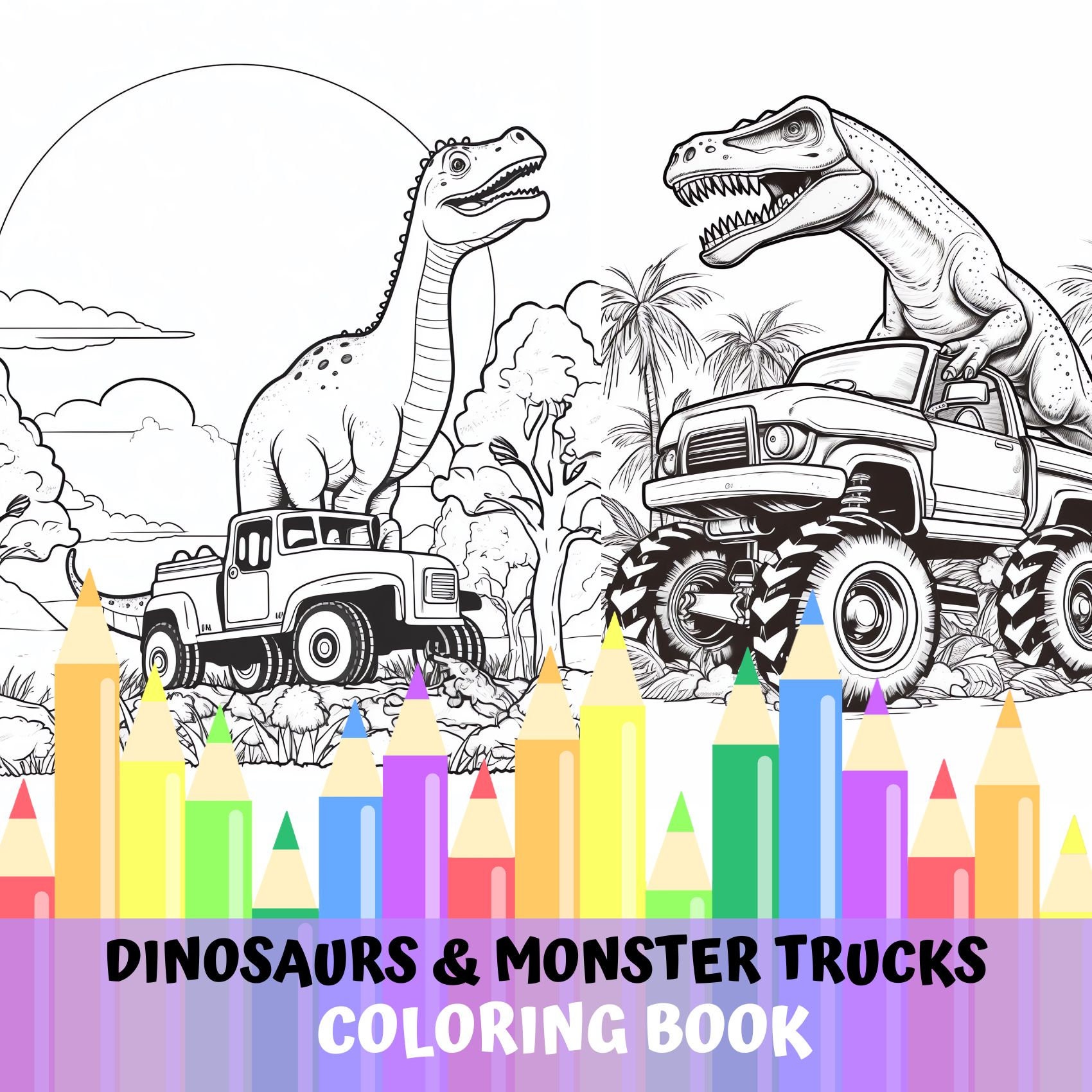 Monster truck coloring pages t rex dinosaurs monster truck coloring book gift birthday roadtrip activities book for kids coloring pages download now