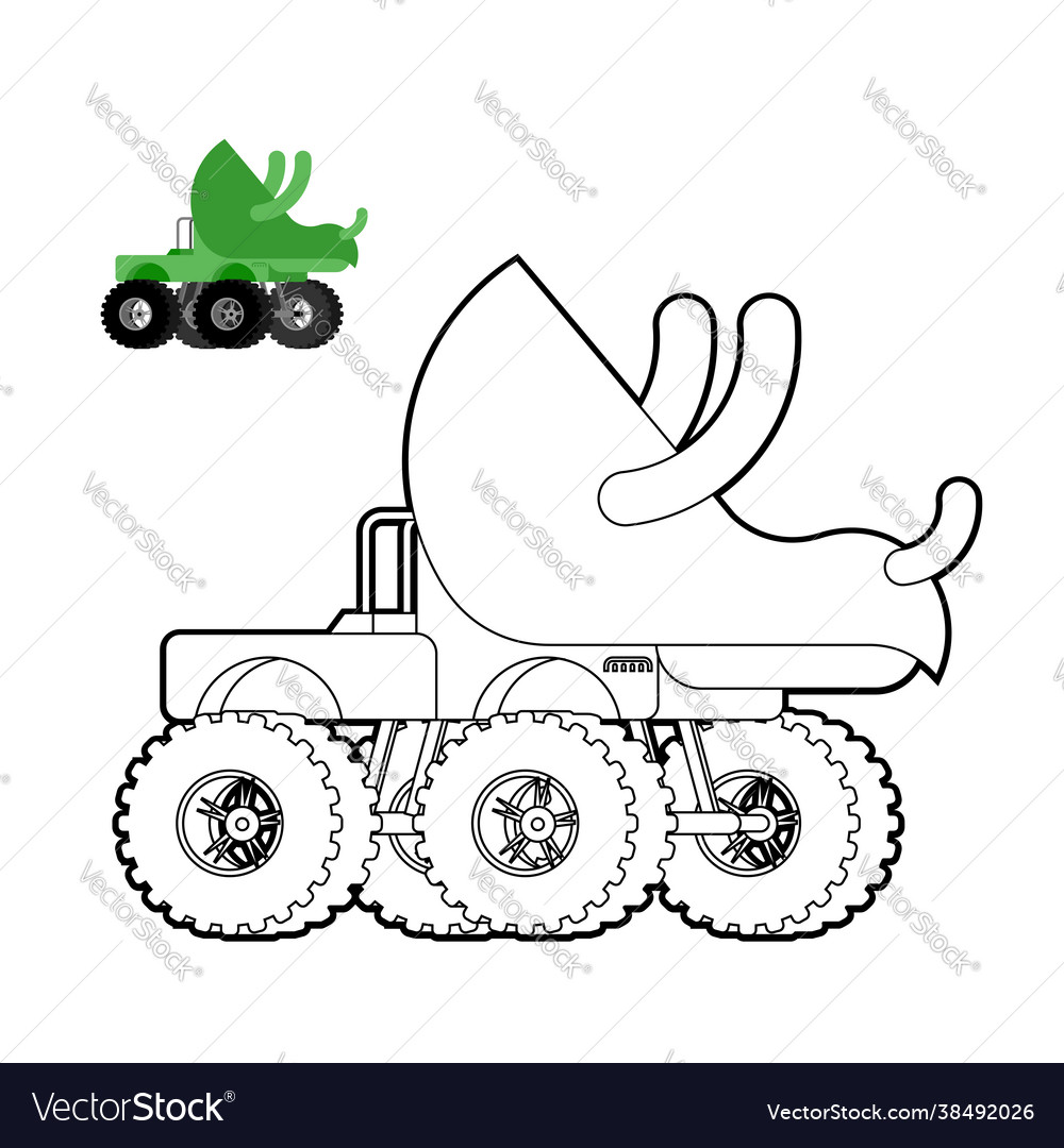 Monster truck triceratops coloring book dino car vector image