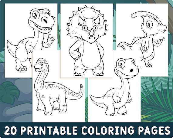 Printable dinosaurs coloring pages for kids cute dino colouring book pictures party activity teaching resources download now