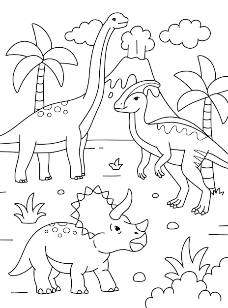 Premium vector dinosaurs cartoon printable coloring page