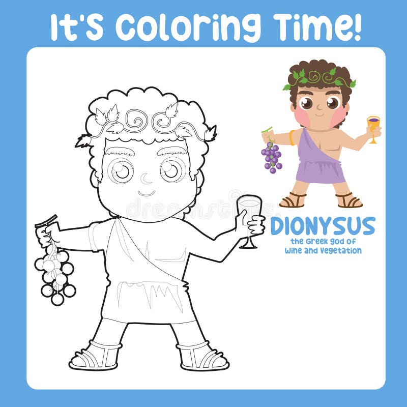 Its coloring time of the greek gods dionysus god of wine and vegetation ancient greece mythology greek deity theme elements stock vector