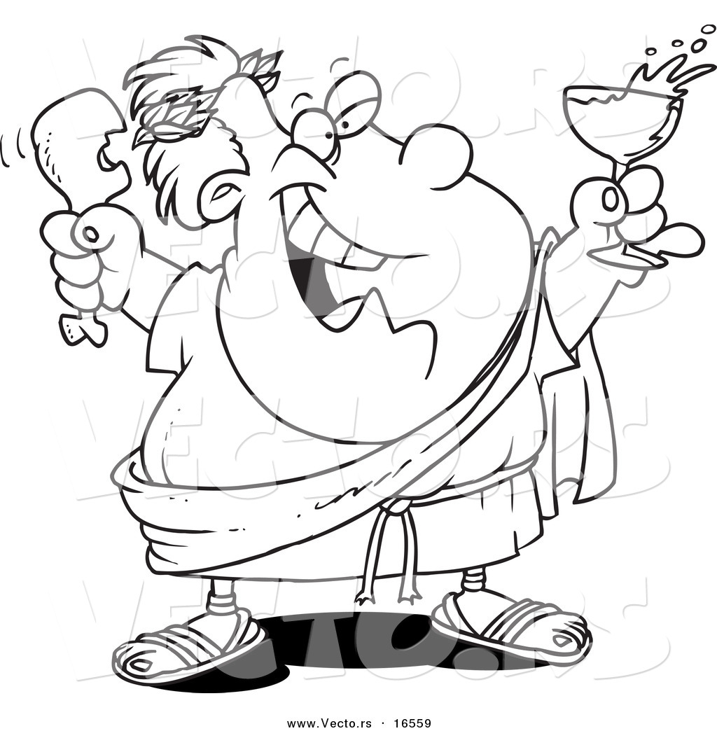 R of a cartoon cartoon black and white outline design of the greek god of dionysus