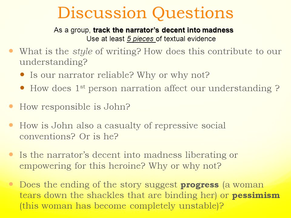 the yellow wallpaper critical thinking questions