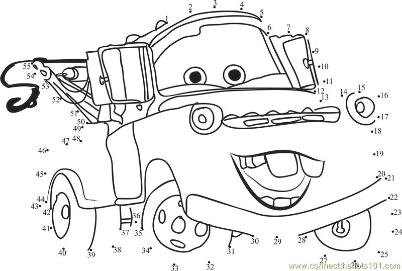 Funny cars disney dot to dot printable worksheet