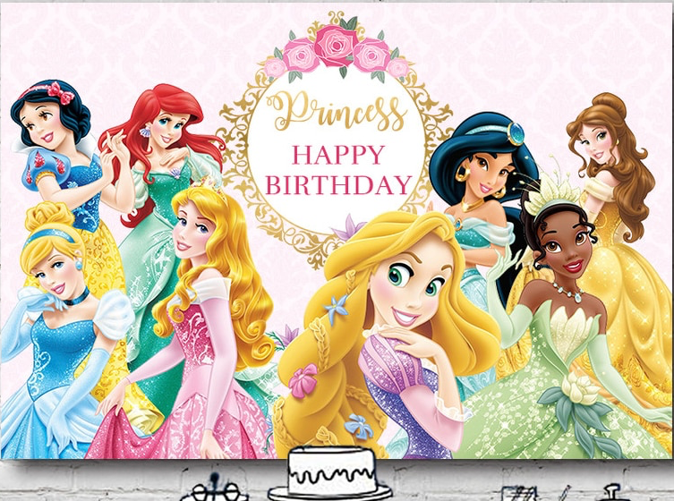 Disney princess personalised birthday party banner backdrop background