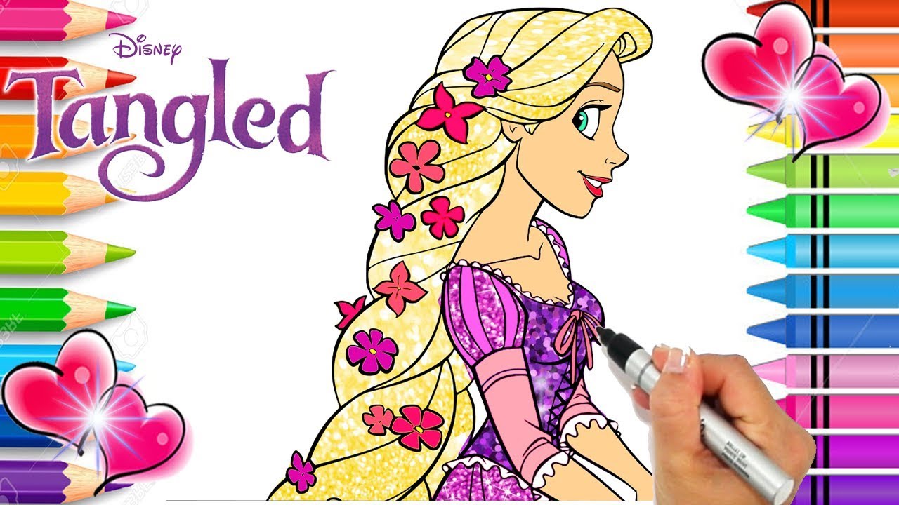 Rapunzel coloring page tangled coloring book glitter art disney princess coloring page