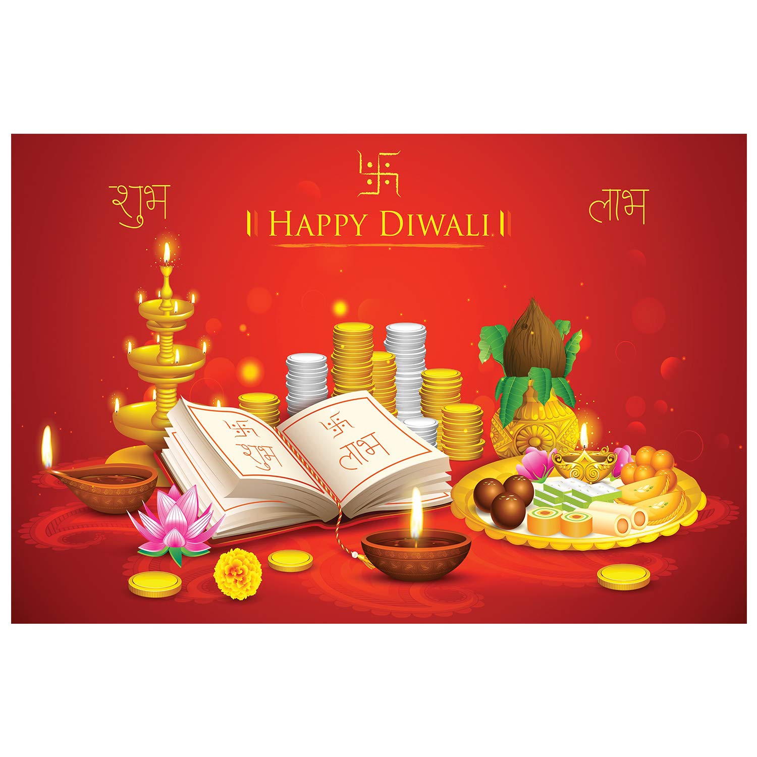 Buy happy diwali pooja festival decor wallpaper poster art wall decoration stickers for diwali occasion cm width x cm height onle at low prices dia