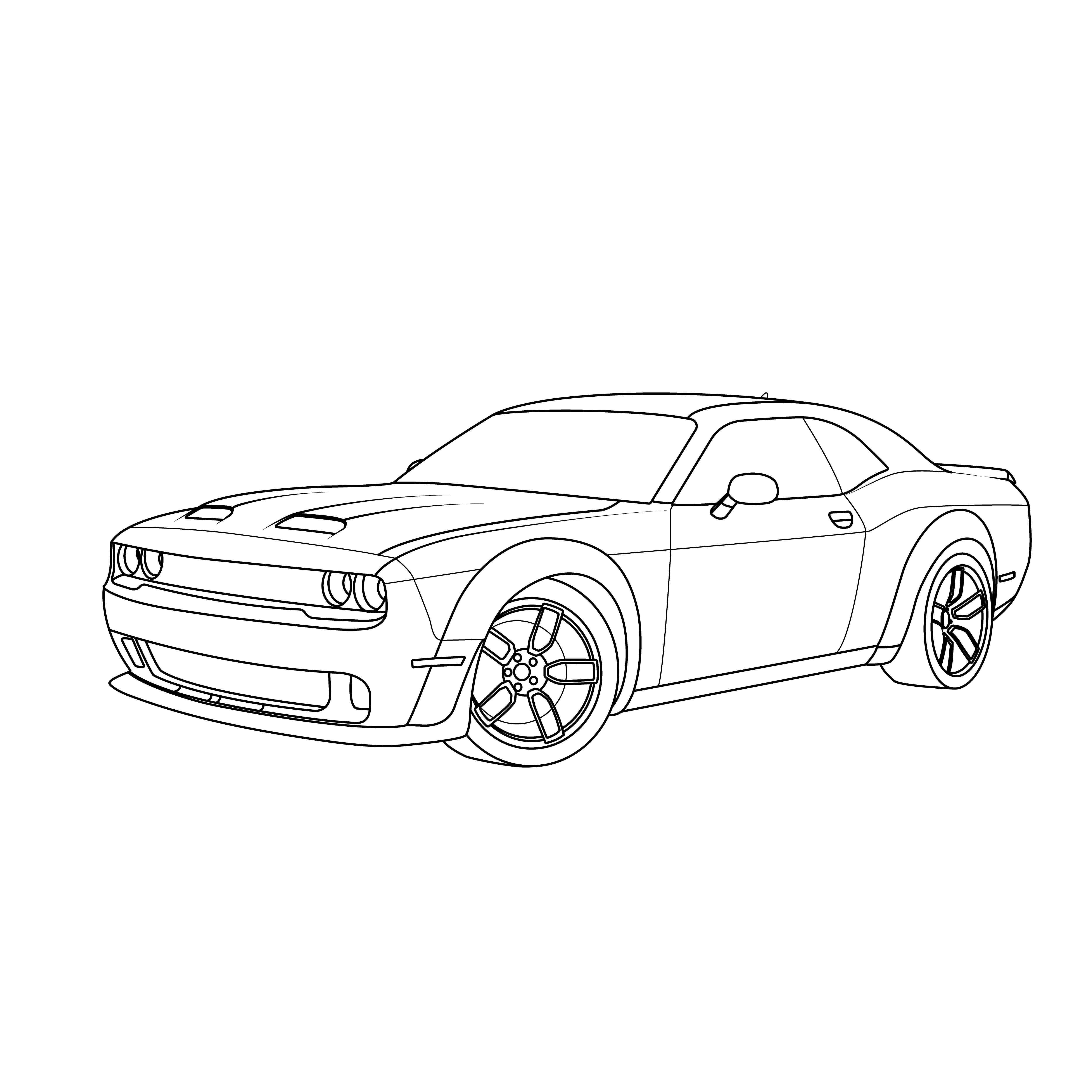 Dodge challenger car vector line drawing illustration
